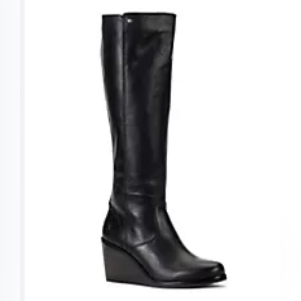 Frye Emma Wedge Leather Tall Shaft Boots in Black Size 8M Retails $398 Preloved